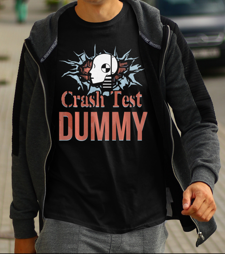 Crash Test Dummy Head Smashing Through Wall T-Shirt
