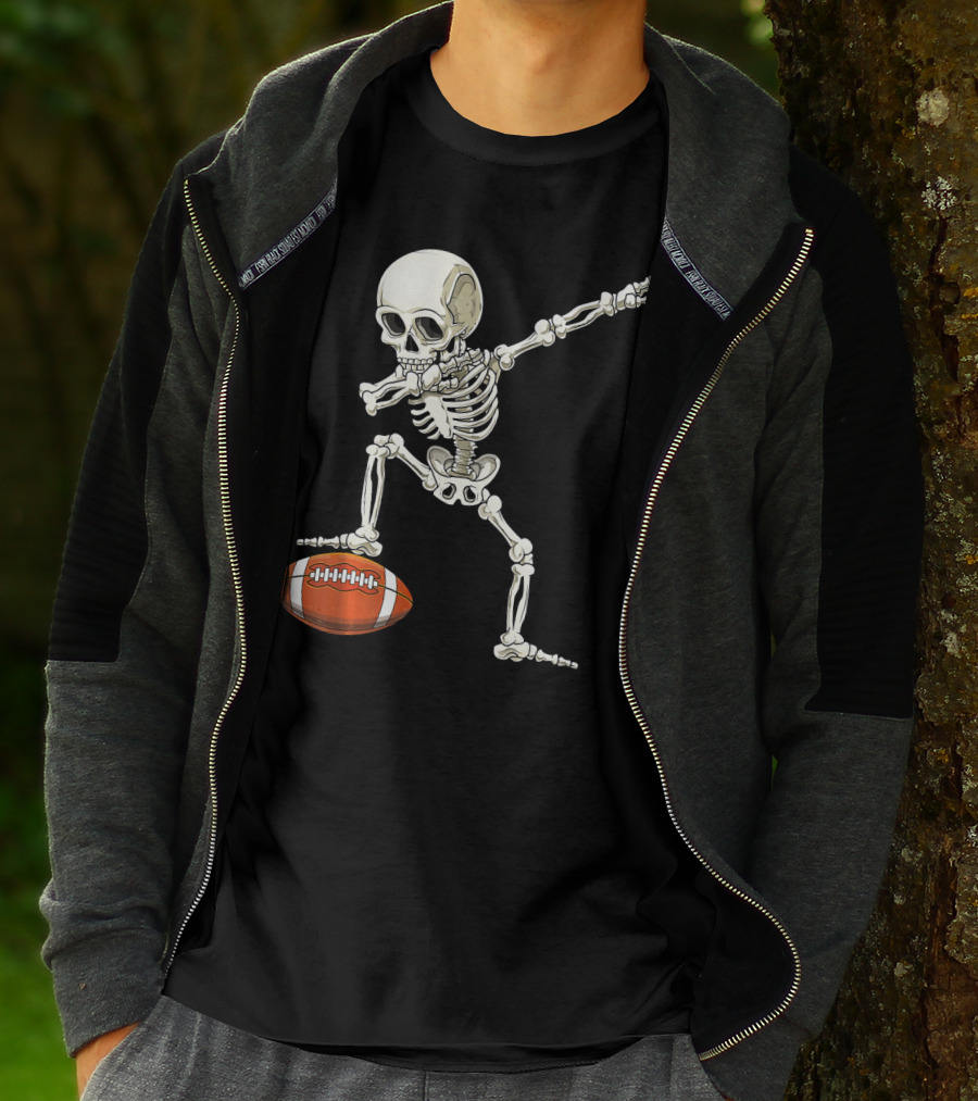 Dabbing Skeleton With Football Pose T-Shirt