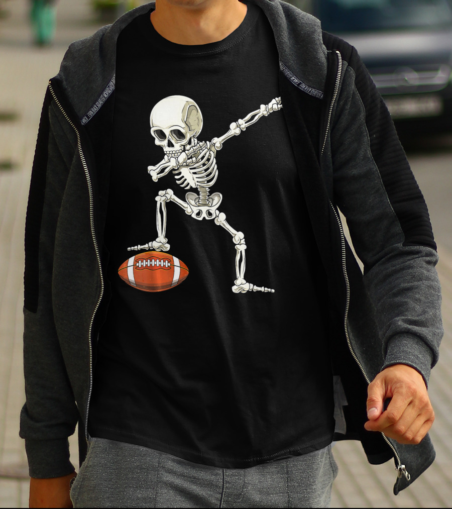 Dabbing Skeleton With Football Pose T-Shirt