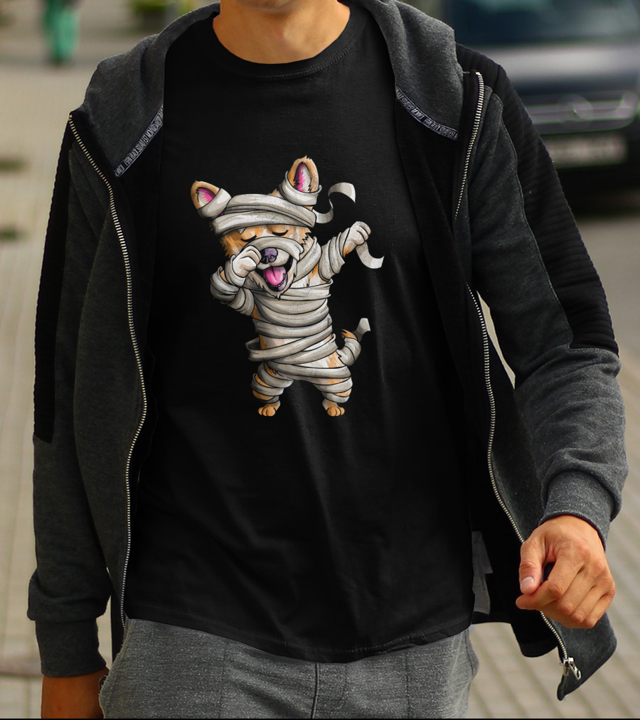 Cute Halloween Mummy Corgi Dabbing T-Shirt