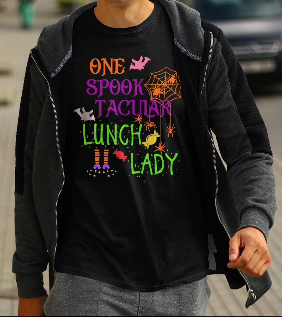 Spooky Halloween Lunch Lady With Bats And Candy T-Shirt