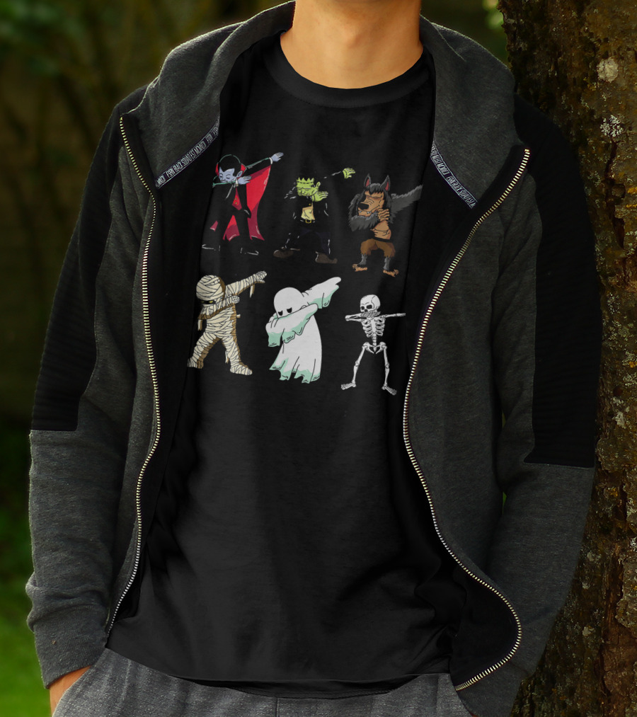 Dabbing Monsters Skeleton Mummy Dracula Frankenstein Werewolf Ghost T-Shirt