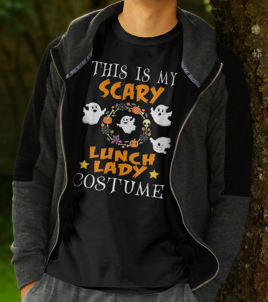 This Is My Scary Lunch Lady Costume With Ghosts And Halloween Elements T-Shirt