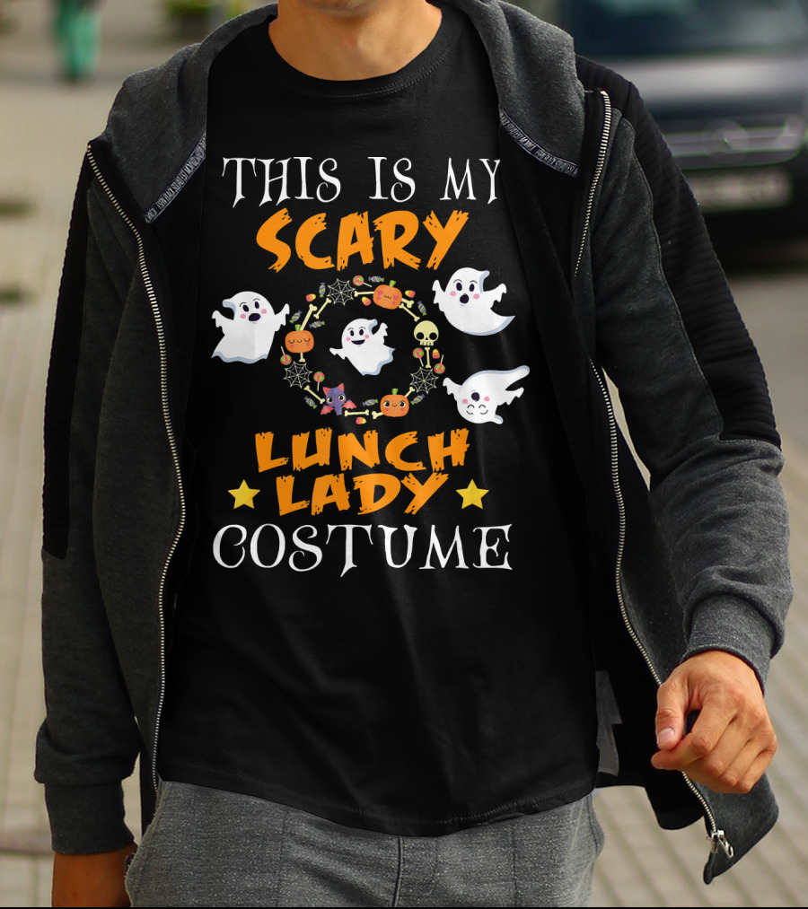 This Is My Scary Lunch Lady Costume With Ghosts And Halloween Elements T-Shirt