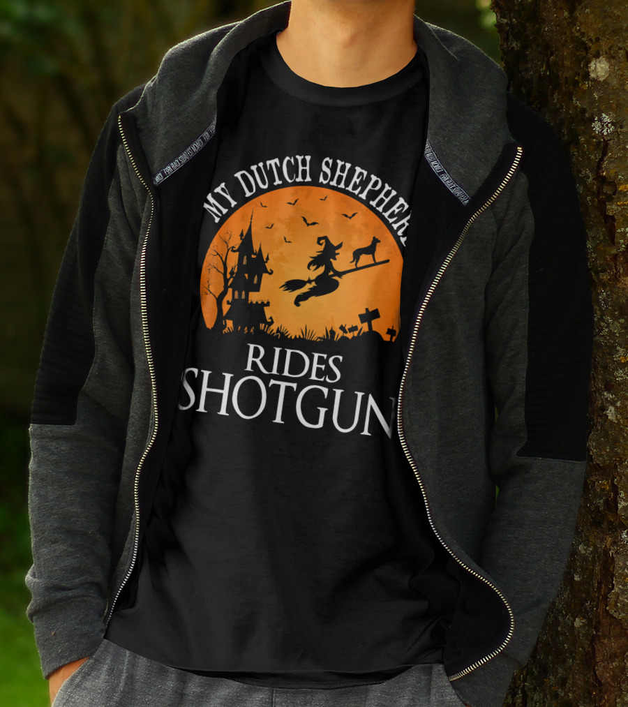 My Dutch Shepherd Rides Shotgun Halloween Night T-Shirt