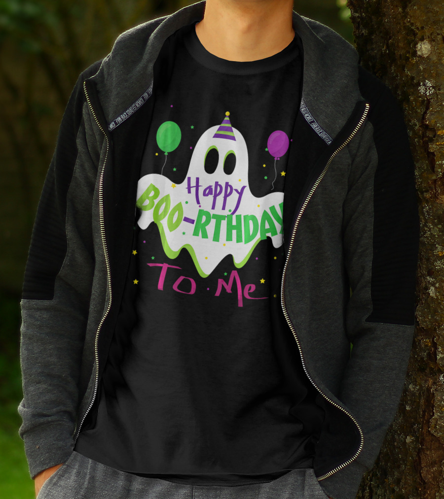 Happy Boo-Rthday To Me Ghost With Party Balloons T-Shirt