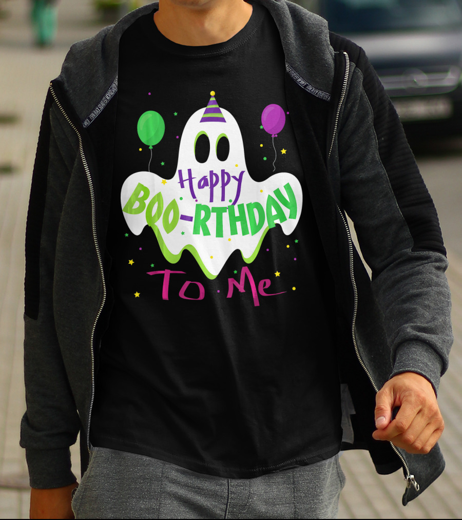 Happy Boo-Rthday To Me Ghost With Party Balloons T-Shirt