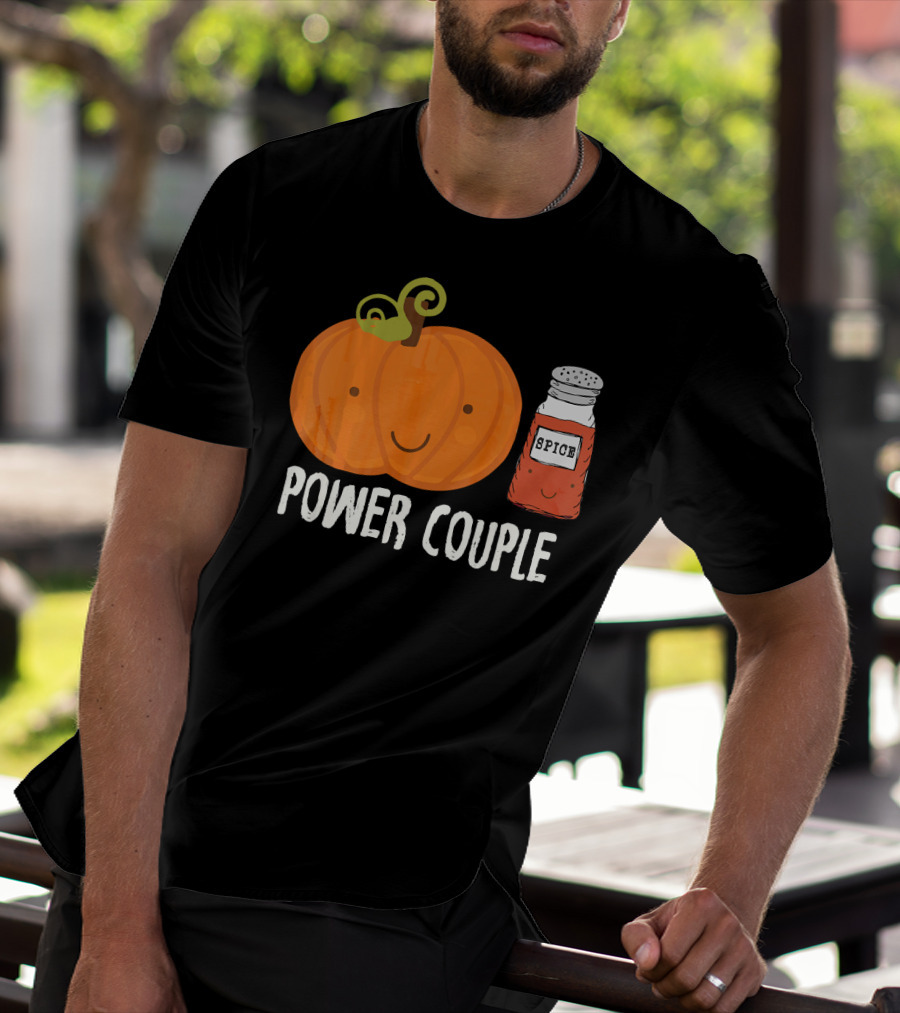 Pumpkin Spice Power Couple Cute Smiling Pumpkin With Spice Jar T-Shirt