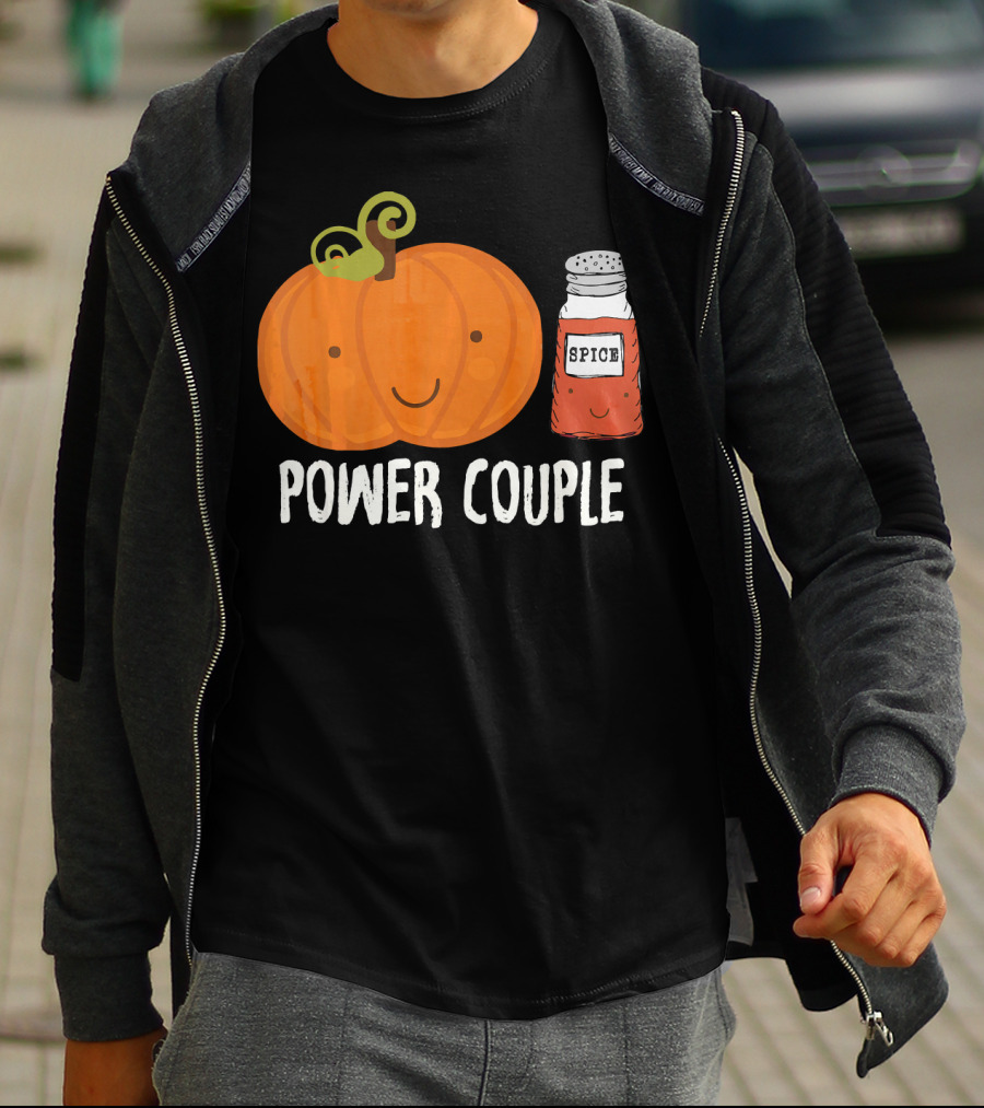 Pumpkin Spice Power Couple Cute Smiling Pumpkin With Spice Jar T-Shirt