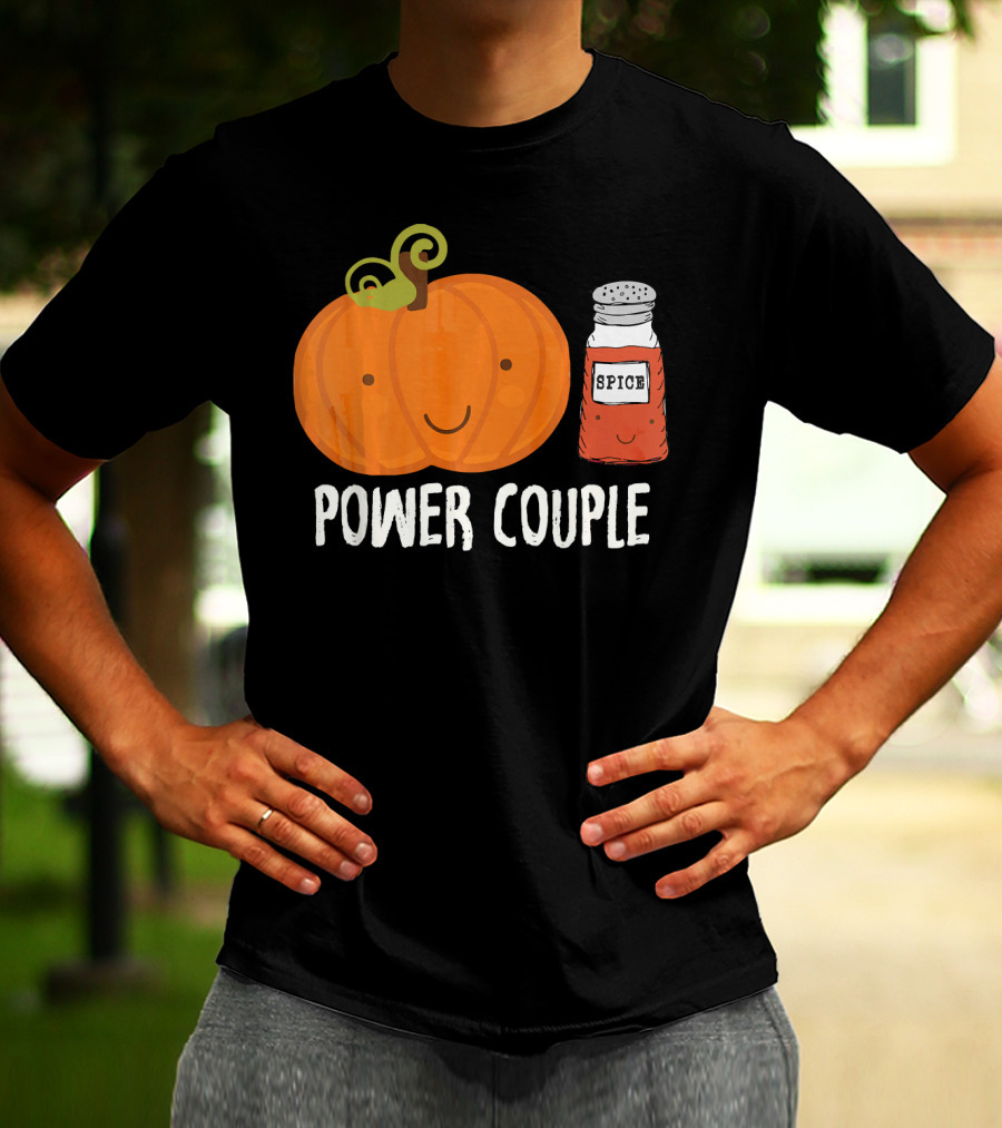 Pumpkin Spice Power Couple Cute Smiling Pumpkin With Spice Jar T-Shirt