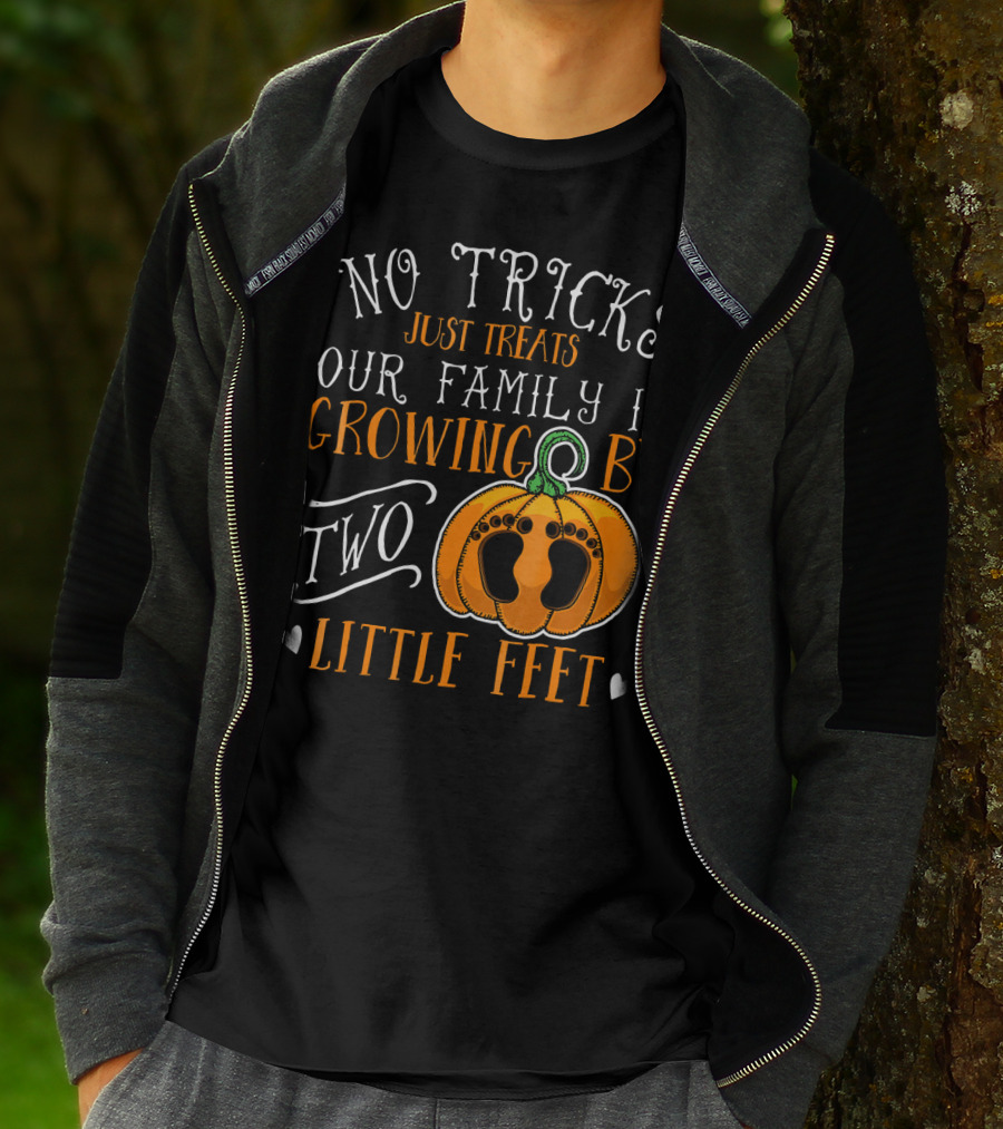 No Tricks Just Treats Our Family Is Growing By Two Little Feet T-Shirt