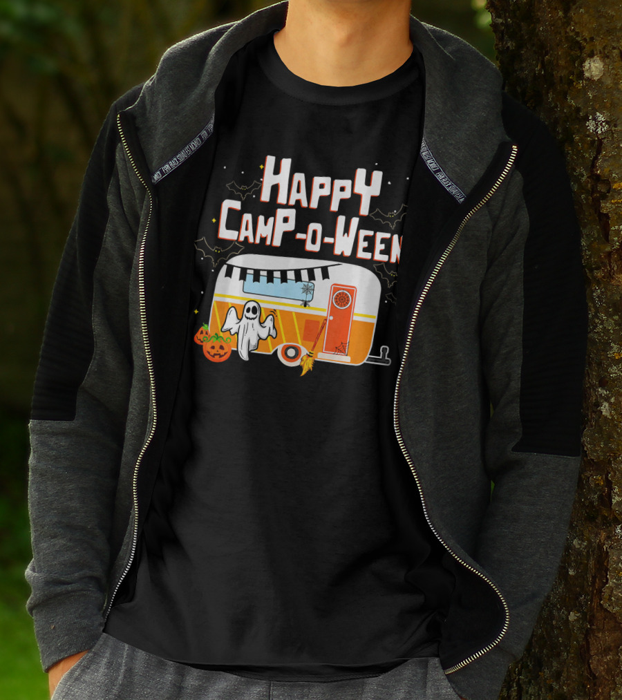 Happy Camp O Ween Ghost Pumpkin Camping Caravan T-Shirt
