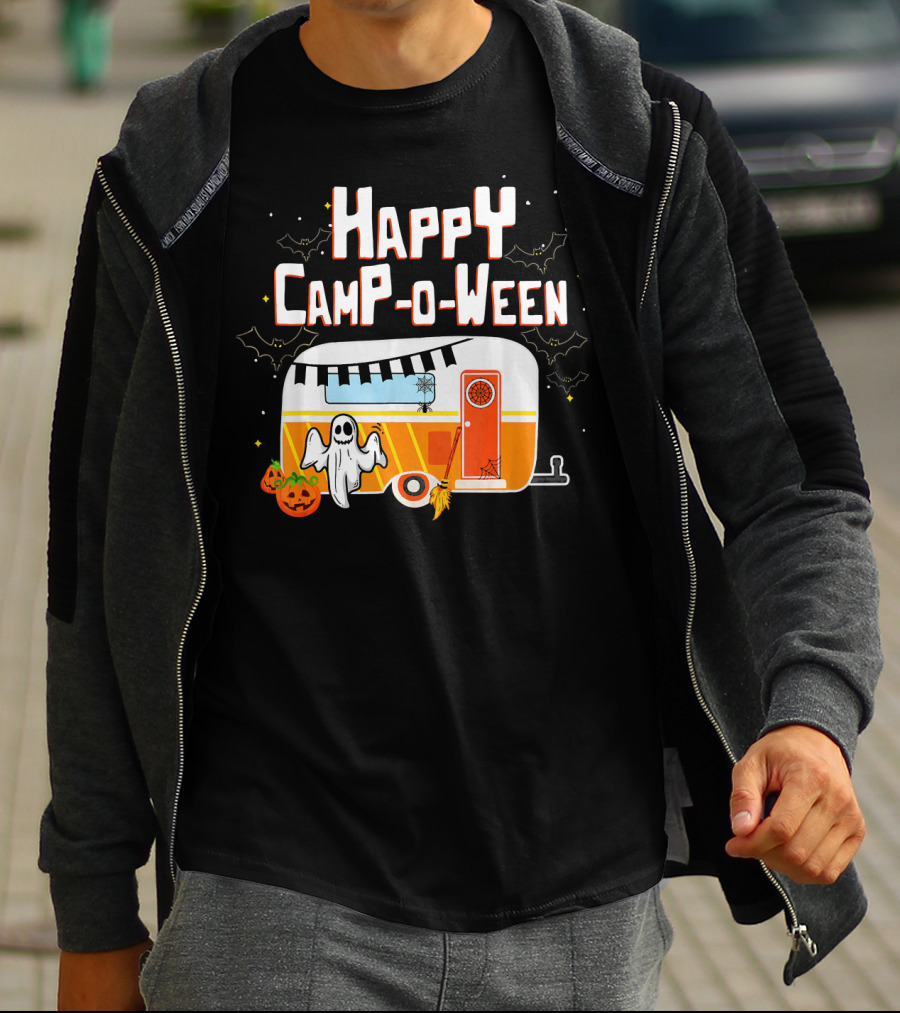 Happy Camp O Ween Ghost Pumpkin Camping Caravan T-Shirt