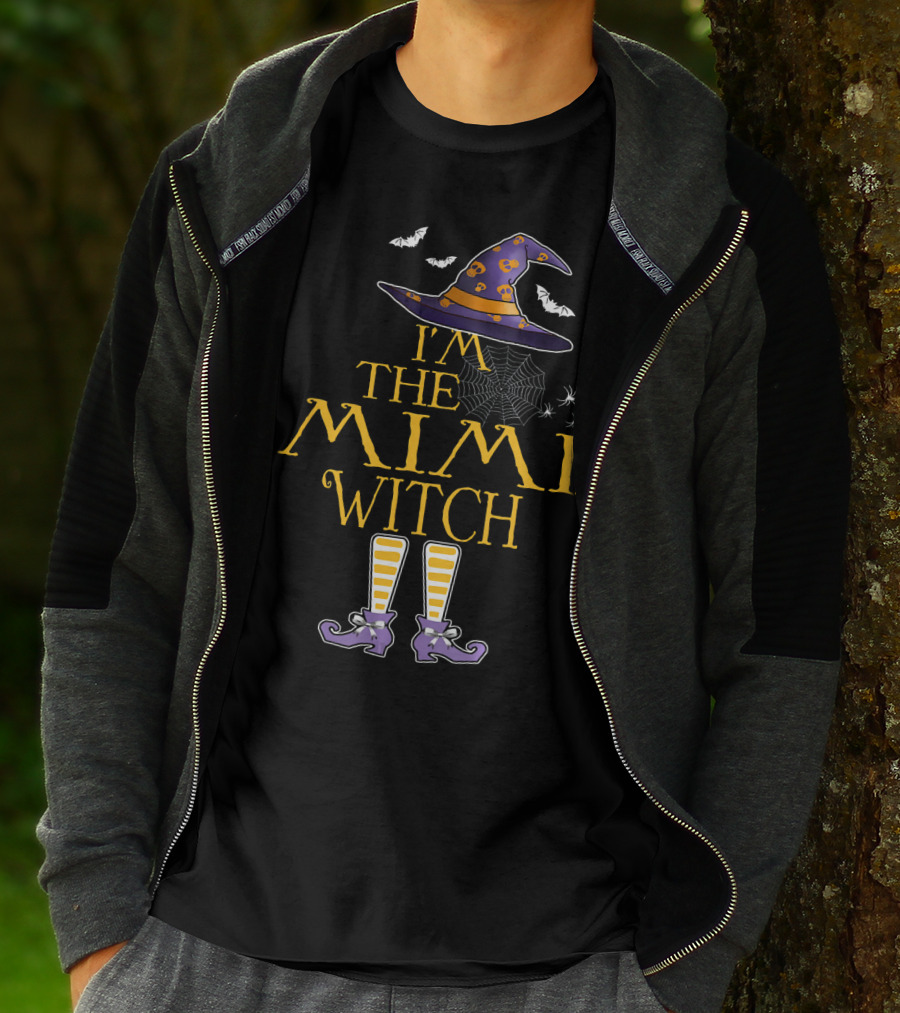 I'm The Mimi Witch Halloween Theme Hat And Boots With Spiders And Bats T-Shirt