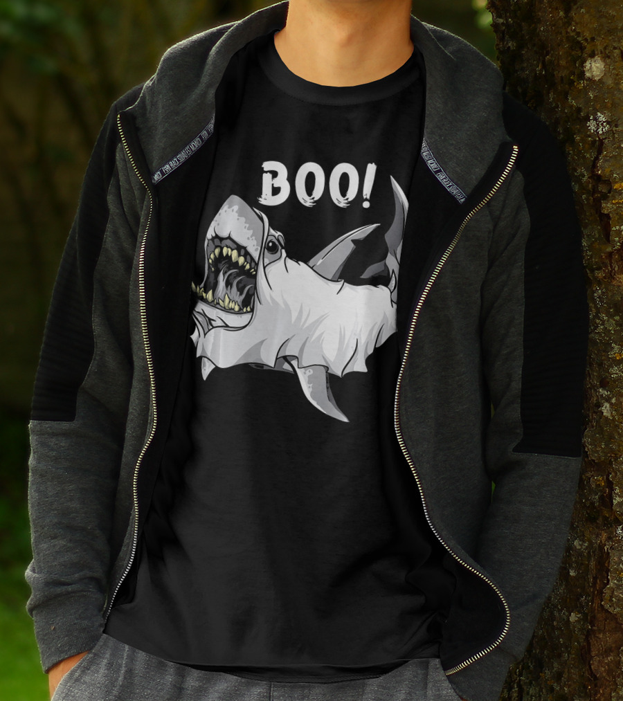 Shark Ghost Boo Funny Great White Shark Halloween T-Shirt