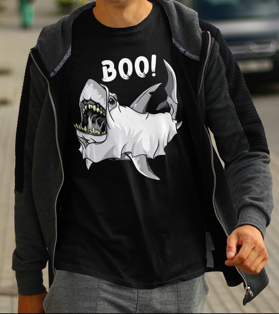 Shark Ghost Boo Funny Great White Shark Halloween T-Shirt
