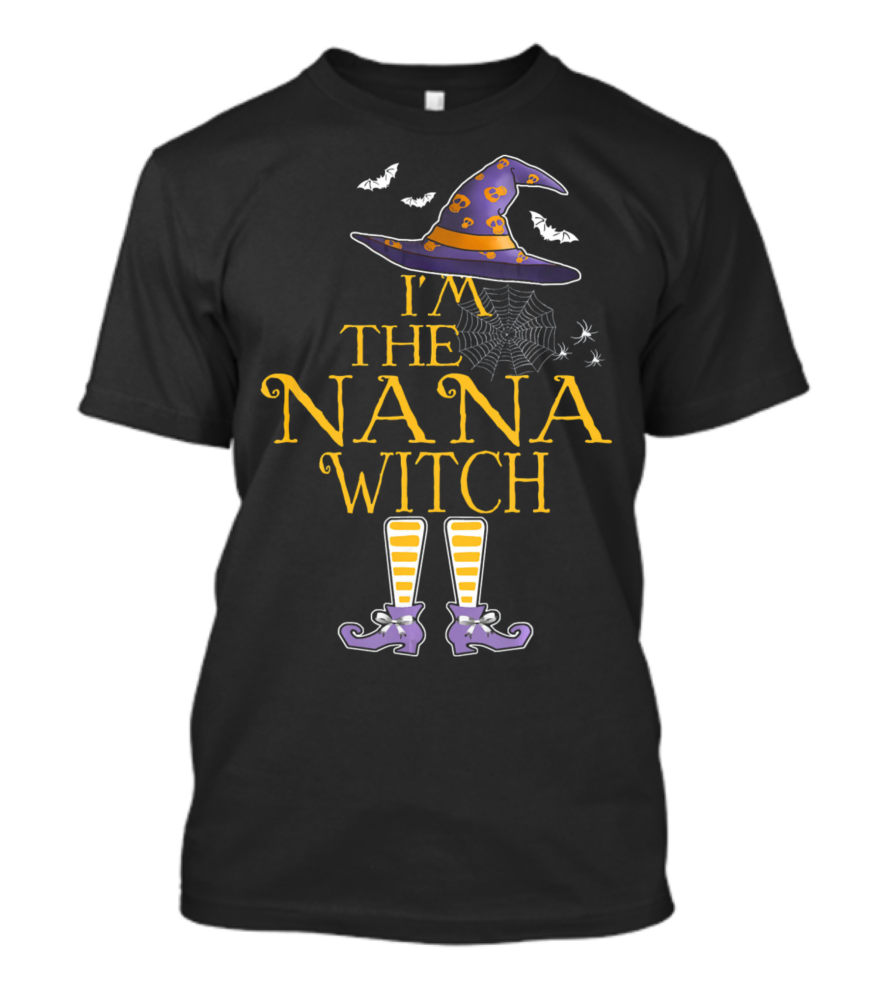 I'm The Nana Witch Halloween Costume Bat Hat Spider Web Boots T-Shirt
