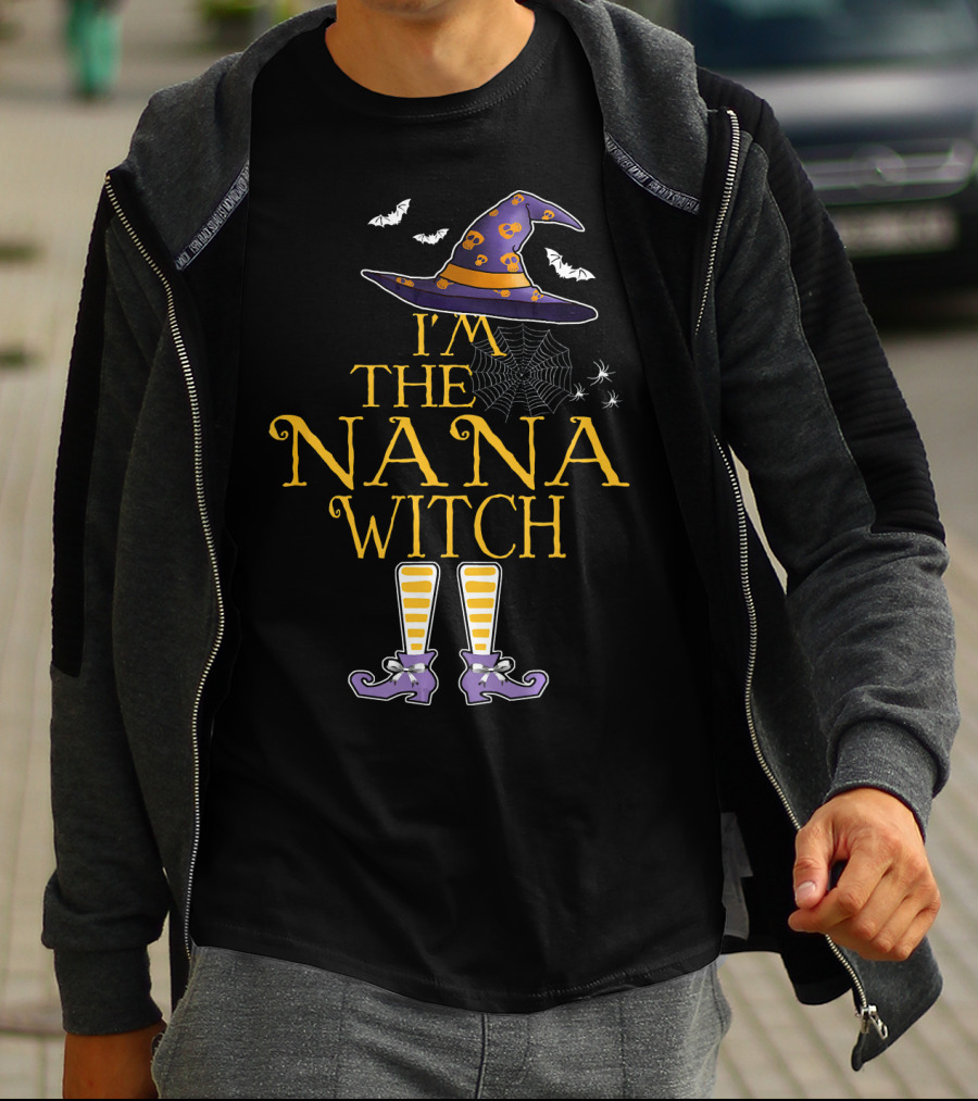 I'm The Nana Witch Halloween Costume Bat Hat Spider Web Boots T-Shirt