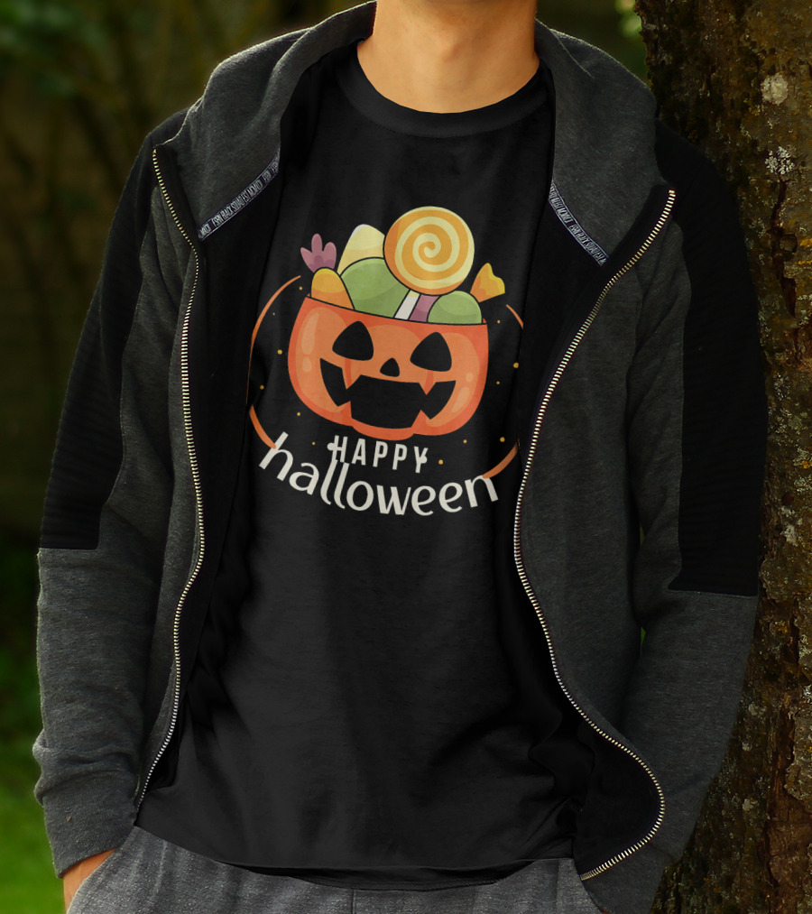 Happy Halloween Pumpkin Orange JackOLantern Candy Bucket T-Shirt