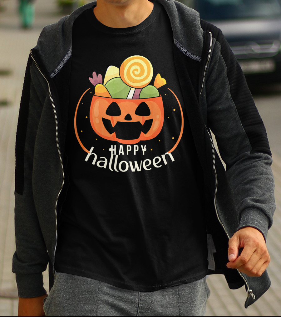 Happy Halloween Pumpkin Orange JackOLantern Candy Bucket T-Shirt