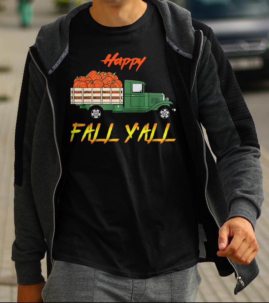Happy Fall Yall Vintage Pumpkin Truck Classic Green Vehicle With Pumpkins T-Shirt