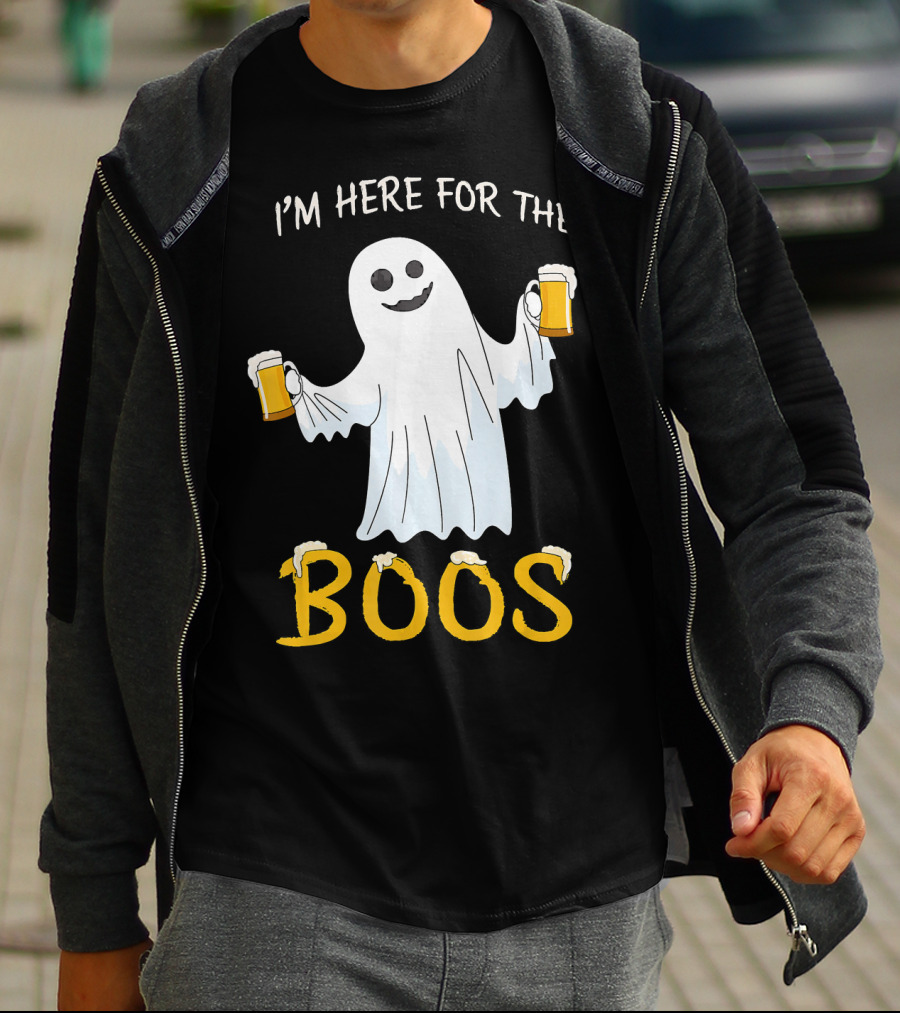 I'm Here For The Boos Funny Beer Ghost Halloween Humor T-Shirt
