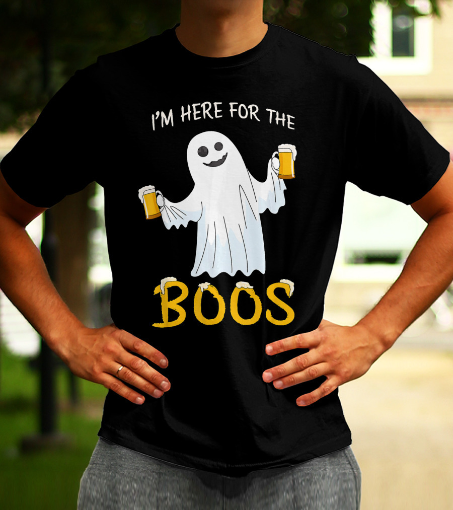 I'm Here For The Boos Funny Beer Ghost Halloween Humor T-Shirt