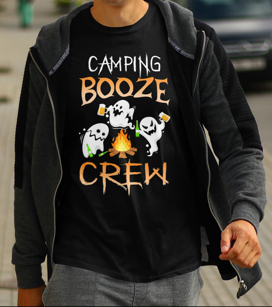 Camping Booze Crew Ghosts Drinking Beer By Campfire T-Shirt