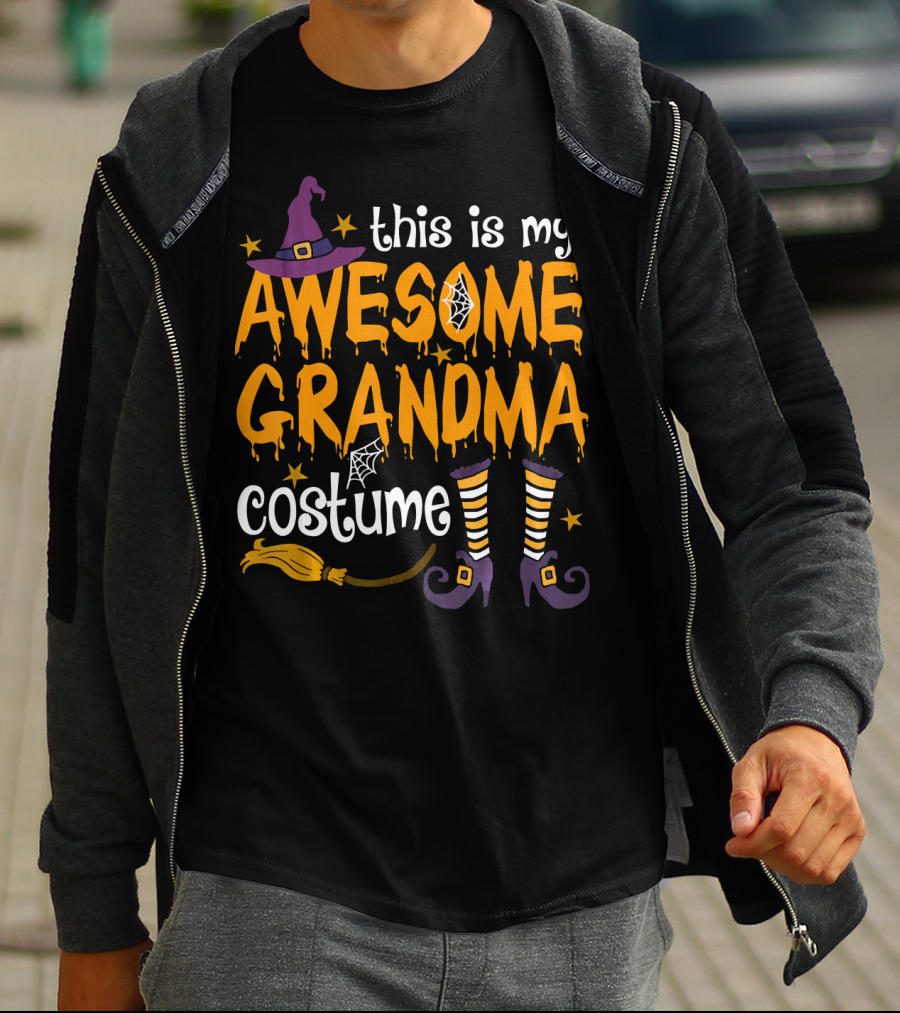 This Is My Awesome Grandma Costume Witch Hat Broomstick Halloween T-Shirt