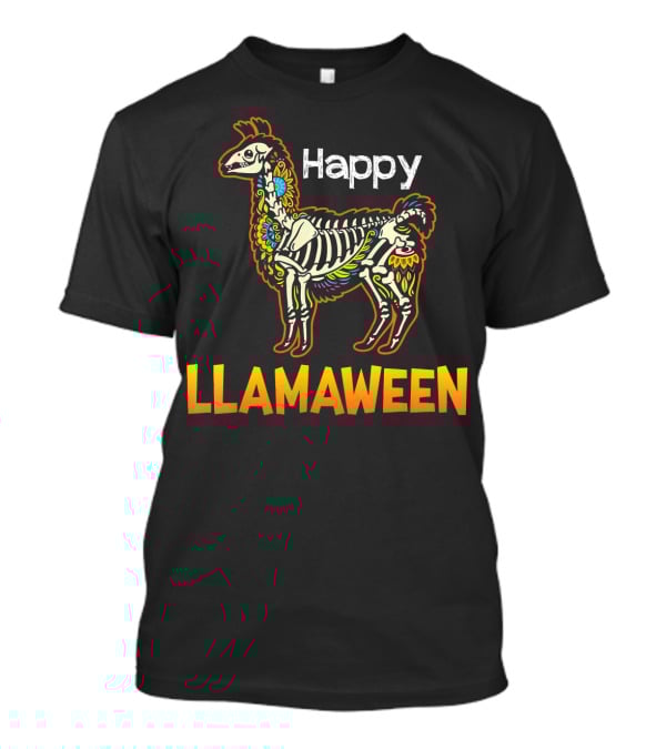Happy Llamaween Funny Llama Skeleton Halloween T-Shirt