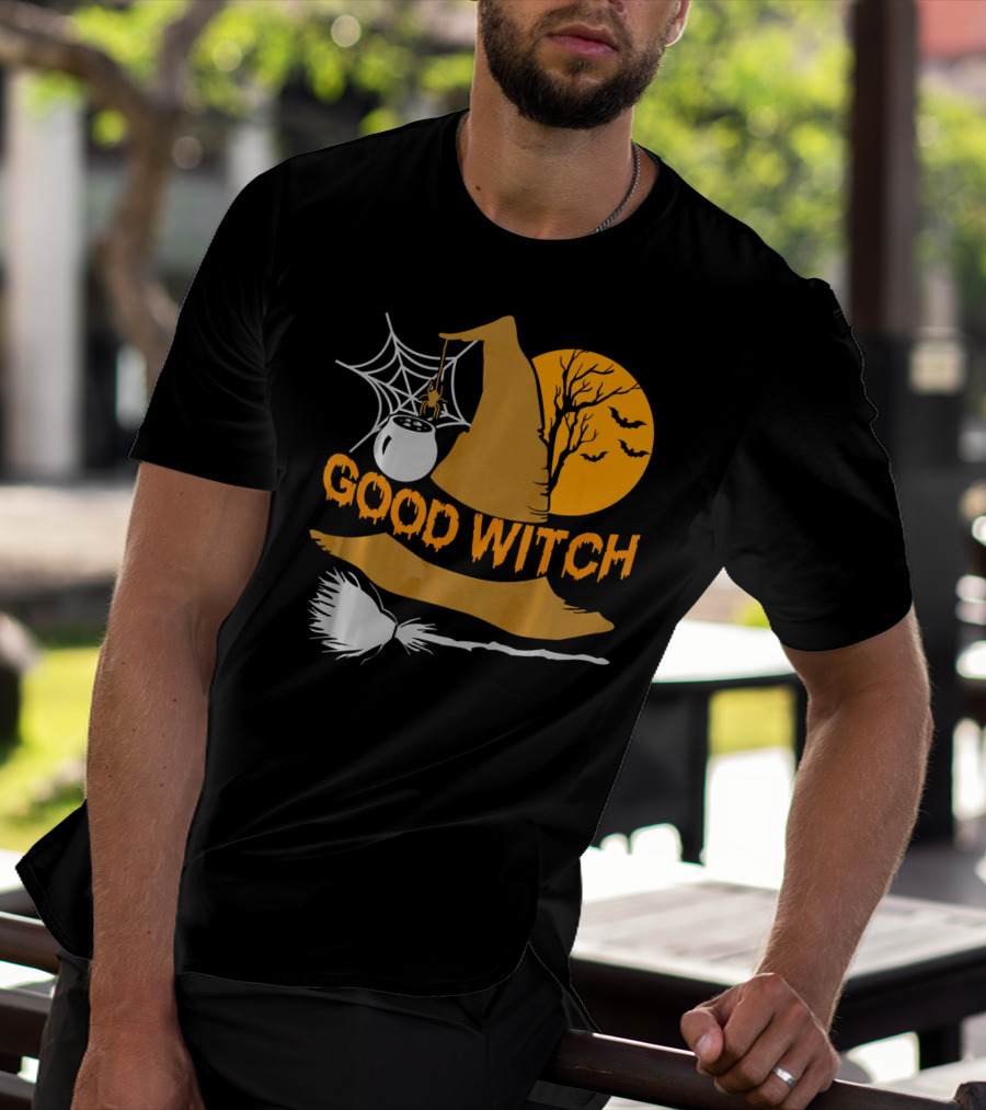 Good Witch Halloween Hat Broomstick Cauldron Bats Moon T-Shirt