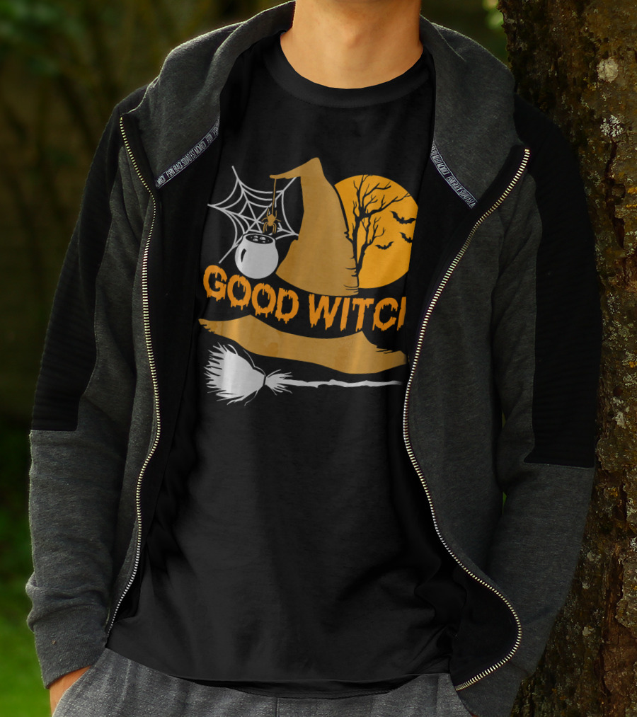 Good Witch Halloween Hat Broomstick Cauldron Bats Moon T-Shirt