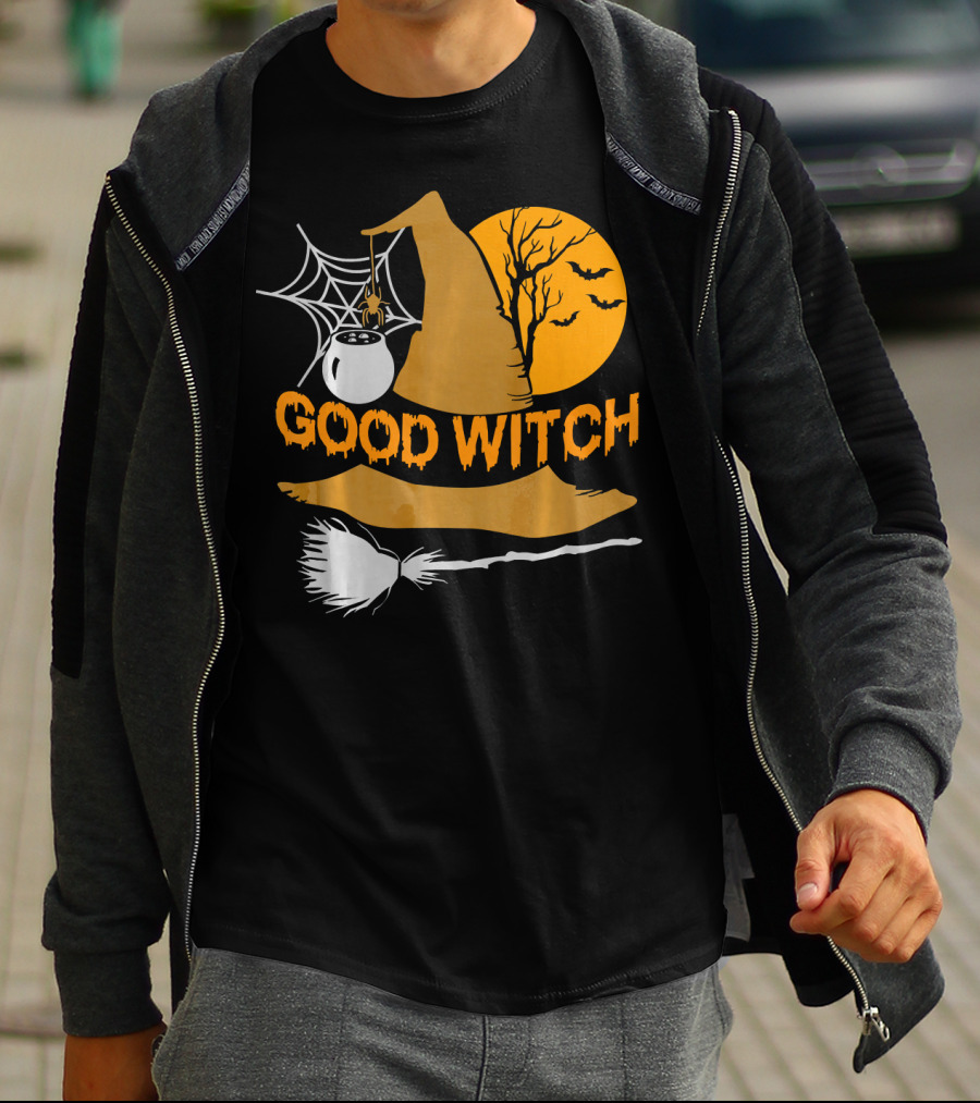 Good Witch Halloween Hat Broomstick Cauldron Bats Moon T-Shirt