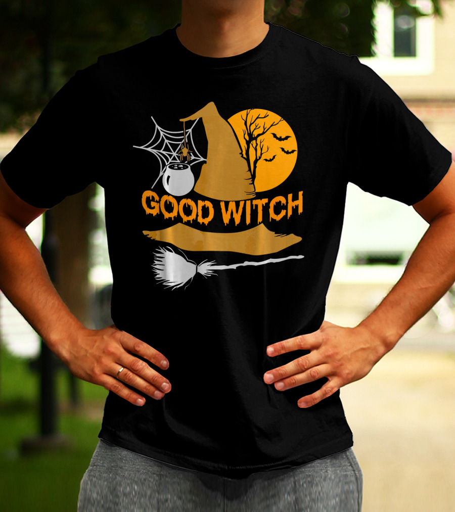 Good Witch Halloween Hat Broomstick Cauldron Bats Moon T-Shirt