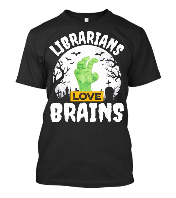 Librarians Love Brains Halloween Zombie Graveyard Scene T-Shirt