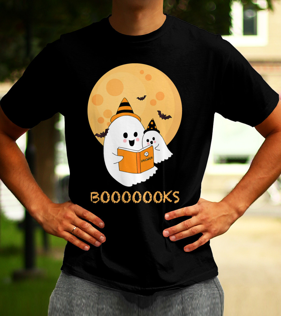 Halloween Ghosts Reading Boooooks Under Full Moon T-Shirt
