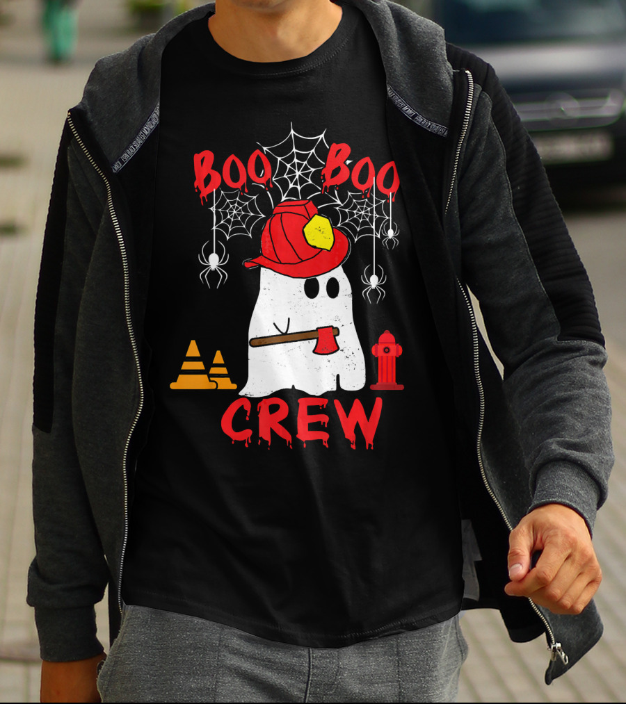 Boo Boo Crew Firefighter Halloween Ghost Spiderwebs And Axe T-Shirt
