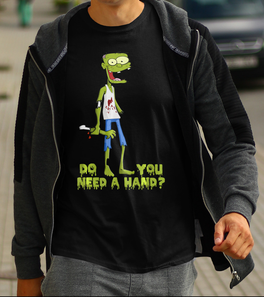 Do You Need A Hand Funny Zombie Cartoon With Detached Limb And Dripping Blood T-Shirt