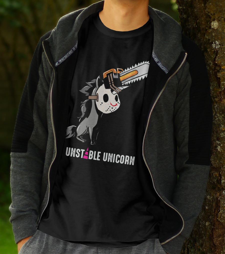 UNSTABLE UNICORN Chainsaw Halloween Masquerade T-Shirt