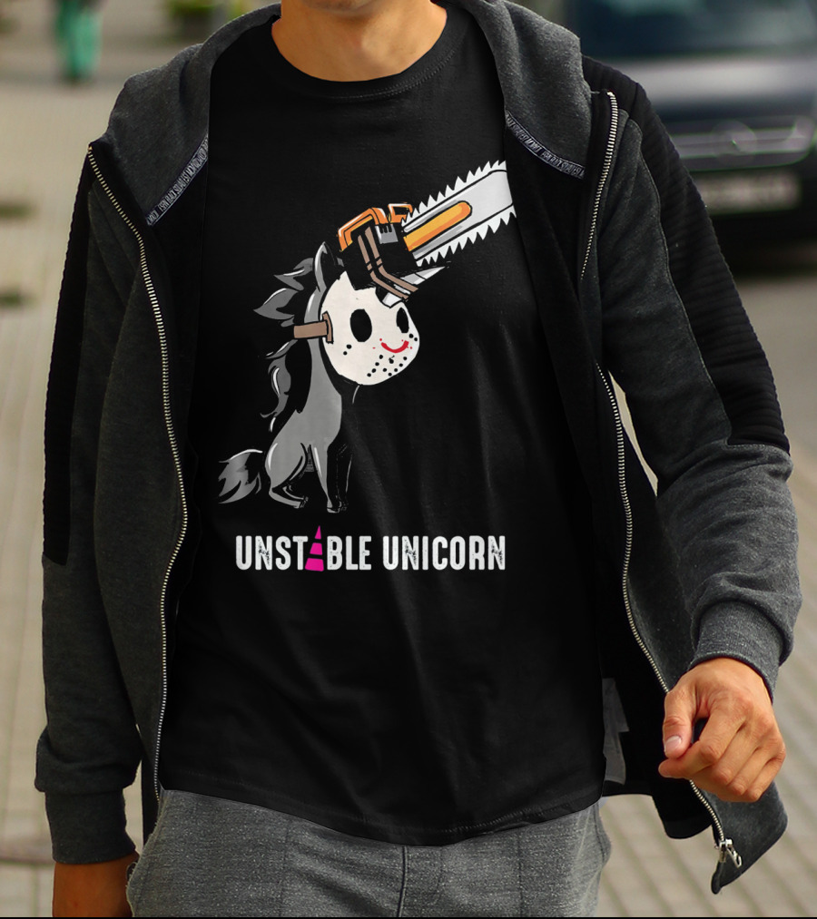 UNSTABLE UNICORN Chainsaw Halloween Masquerade T-Shirt