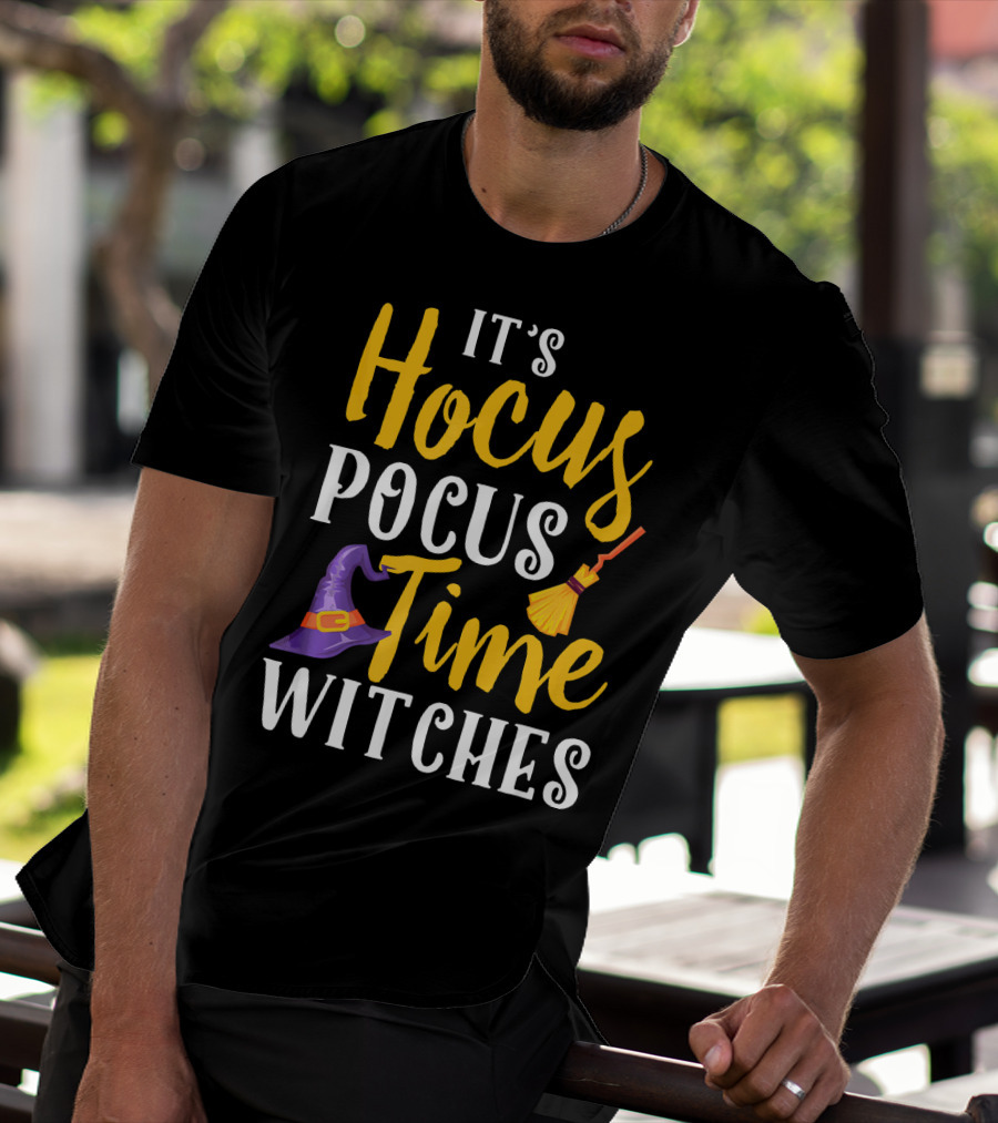 It's Hocus Pocus Time Witches Broom Hat T-Shirt