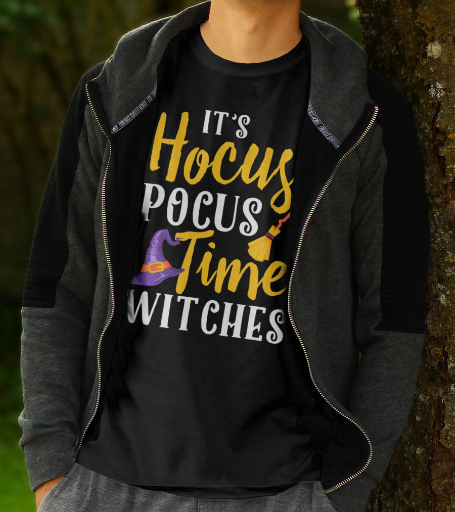 It's Hocus Pocus Time Witches Broom Hat T-Shirt
