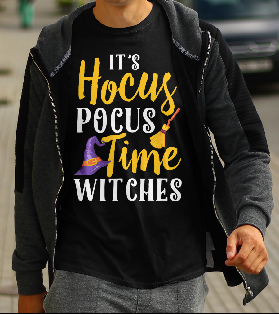 It's Hocus Pocus Time Witches Broom Hat T-Shirt