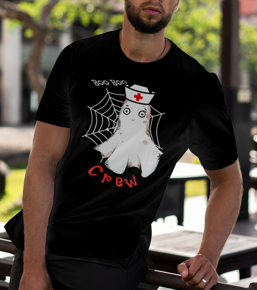 Boo Boo Crew Nurse Ghost Halloween Costume Spooky Spiderweb T-Shirt