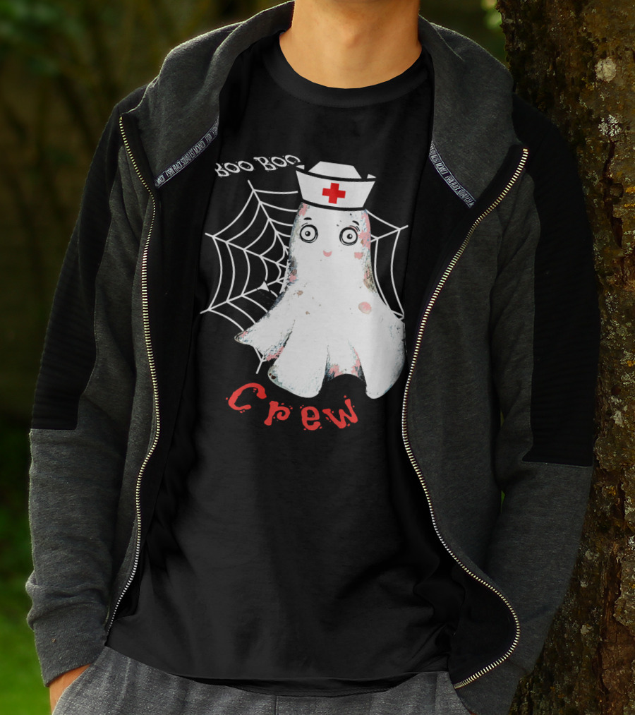 Boo Boo Crew Nurse Ghost Halloween Costume Spooky Spiderweb T-Shirt