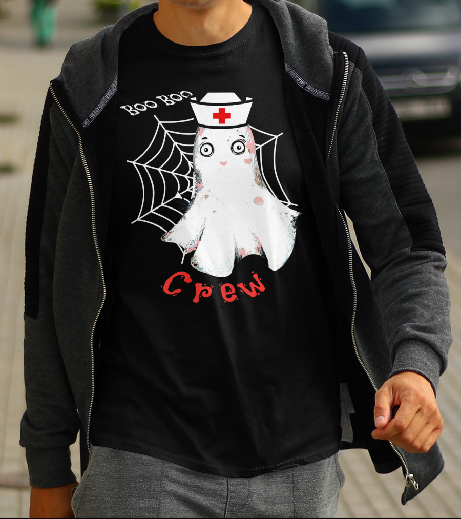 Boo Boo Crew Nurse Ghost Halloween Costume Spooky Spiderweb T-Shirt