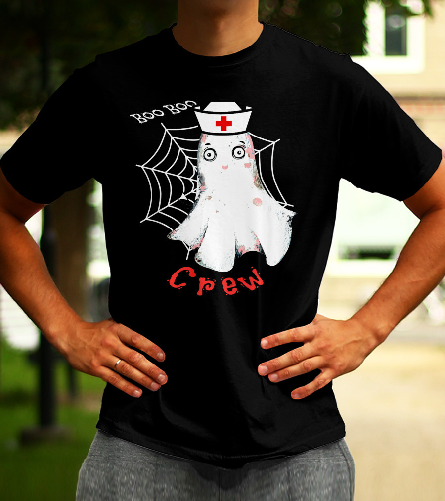 Boo Boo Crew Nurse Ghost Halloween Costume Spooky Spiderweb T-Shirt