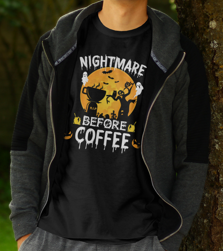 Nightmare Before Coffee Halloween Ghosts And Jack-O'-Lanterns T-Shirt