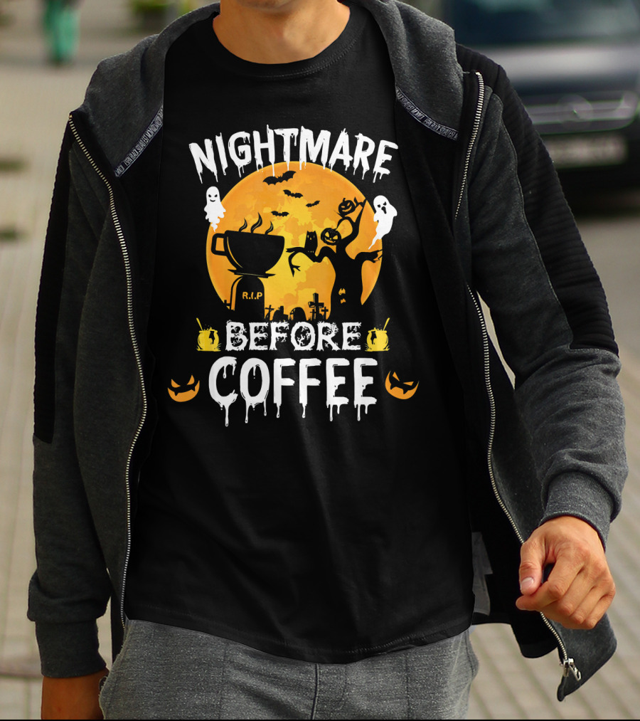 Nightmare Before Coffee Halloween Ghosts And Jack-O'-Lanterns T-Shirt