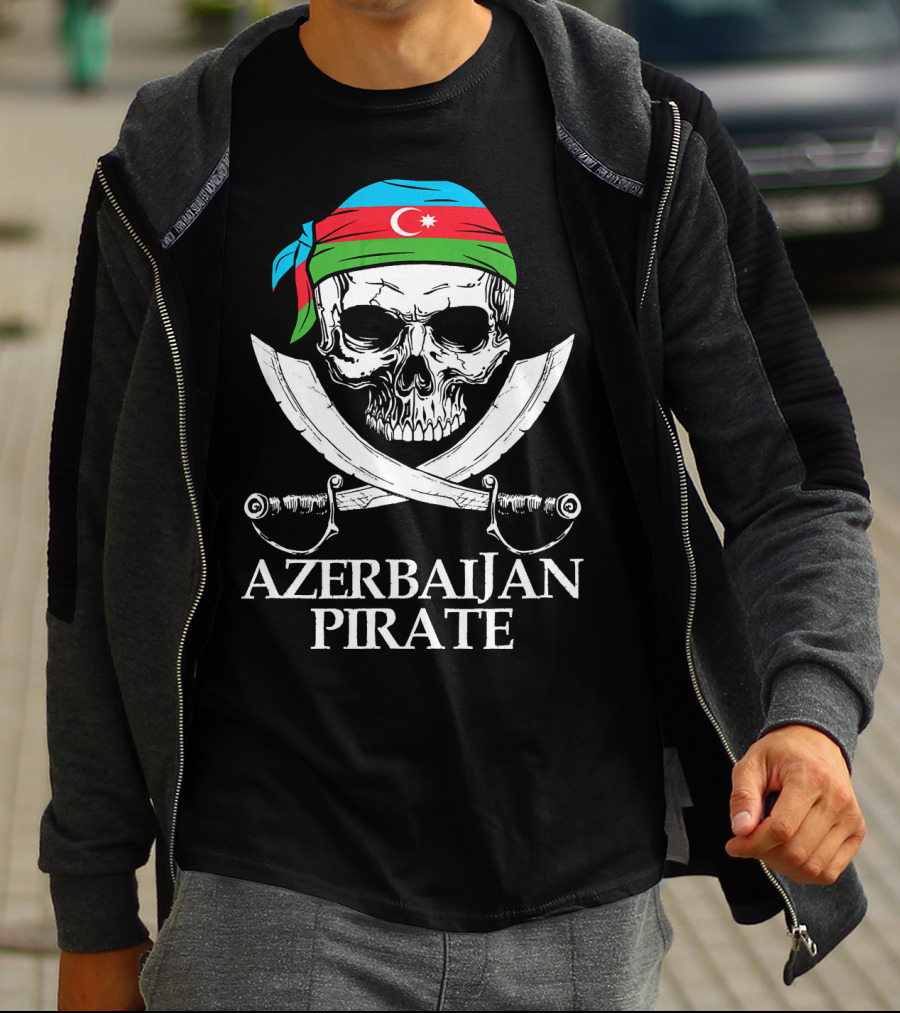 Azerbaijan Pirate Skull Crossed Swords Flag Bandana T-Shirt